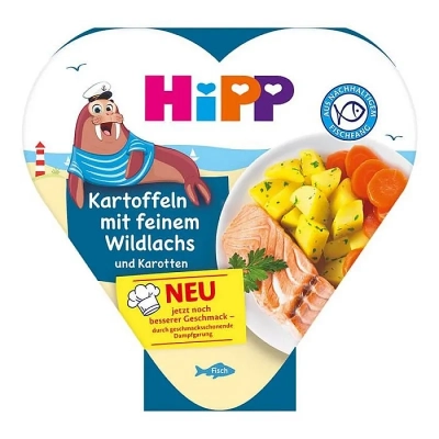 HiPP БИО Картофи със сьомга и моркови, пюре в купичка 12м. 250г Био 