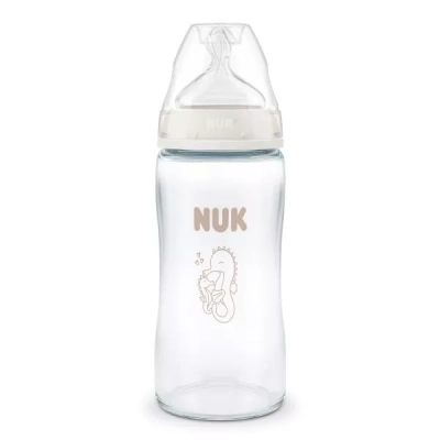 NUK First Choice стъклено шише Temperature Control 240мл. , Морско конче, бяло
