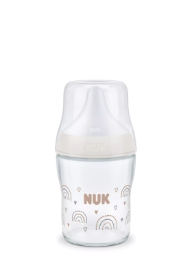 NUK Perfect Match Стъклено шише 120мл. със силиконов биберон за хранене S, 0+мес.