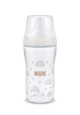 NUK Perfect Match Стъклено шише 230мл. със силиконов биберон за хранене M, 3+мес.