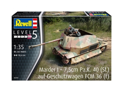 Сглобяем модел, Revell, Танков разрушител Marder I - 7,5cm Pa.K. 40 (Sf.) Auf Geschutzwagen FCM 36 (f), 245 части