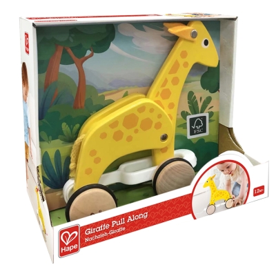 Дървена играчка за дърпане, Hape, Жираф, 24 x 11 x 20 см