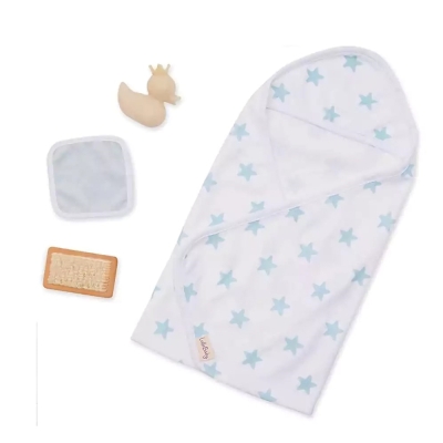 Комплект аксесоари за кукла, Battat, Lulla Baby, Халат за баня, 4 части, Син