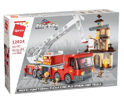 Конструктор, Qman, MineCity, Многофункционална пожарна повдигаща се платформа, 686 части