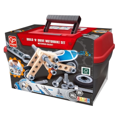 Дървен комплект, Hape, Млад изобретател, Мотоциклет, 34 части