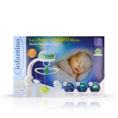 Музикална въртележка с проектор 3в1, Infantino, Зелено