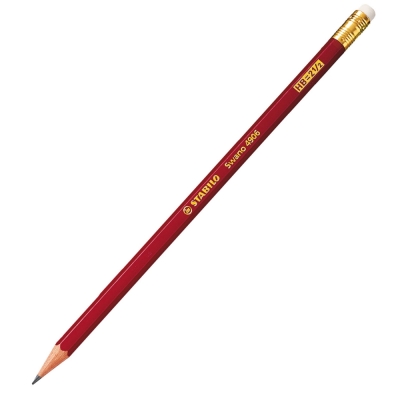 Графитен молив, Stabilo, Swano HB с гума, Червен - комплект 12 броя