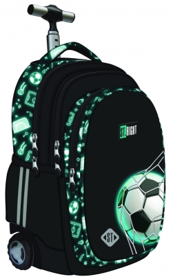 Ученическа раница с колелца, St.Right, Неонов футбол, 44 x 32 x 25 см