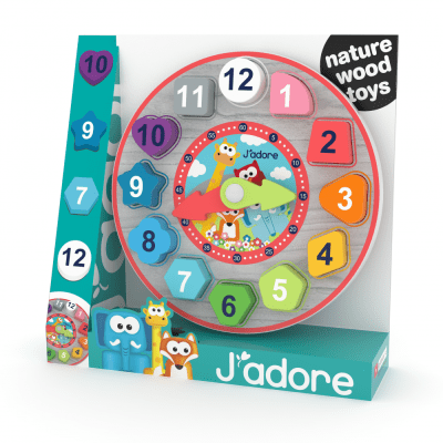 Дървен цветен часовник сортер, J′adore, 13 части