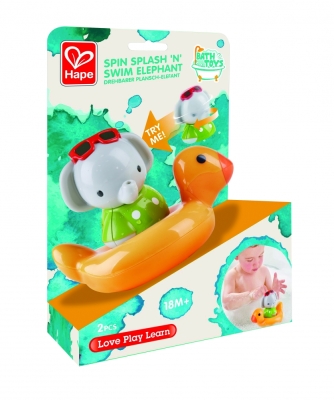 Играчка за баня Hape, Въртящо се слонче с пояс, променящ цвета си