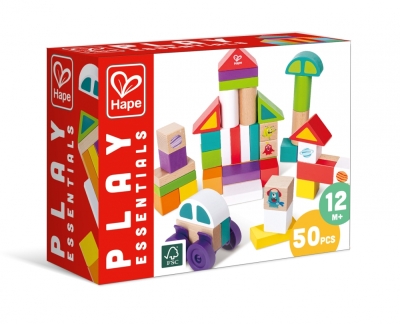 Комплект дървени кубчета, Hape, Космически чудовища, 50 части