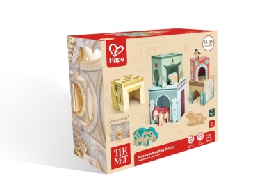 Дървен комплект, Hape, The Met, Кула с животинки, Музей, 10 части