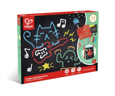 Творчески комплект, Hape, Забавно рисуване с тебешири и шаблони, 21 части