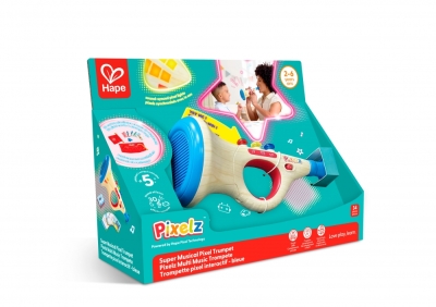 Интерактивна играчка, Hape, Pixelz, Супер музикален тромпет, 34 части