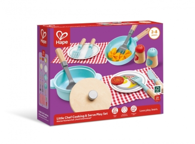 Дървен комплект за готвене и сервиране, Hape, 21 части