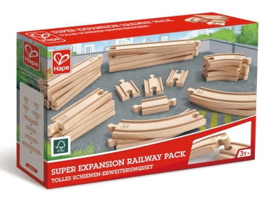 Дървен железопътен комплект, Hape, Голямo разширение на жп линии, 24 части