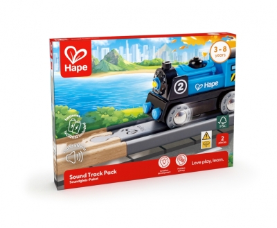 Дървен комплект, Hape, Права железопътна релса със звук, 2 броя