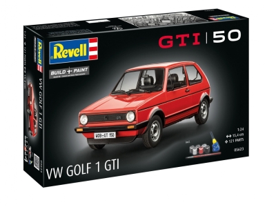 Сглобяем модел, Revell, Подаръчен комплект 50 години VW Golf 1 GTi, 121 части