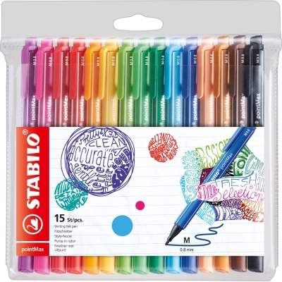 Комплект флумастери, Stabilo, pointMax, 15 цвята
