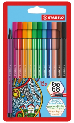 Комплект флумастери, Stabilo, Pen 68, 12 цвята