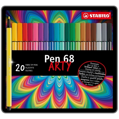 Комплект флумастери, Stabilo, Pen 68 Arty, метална кутия, 20 цвята