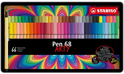 Комплект флумастери, Stabilo, Pen 68 Arty, метална кутия, 66 части