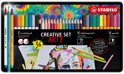 Творчески комплект, Stabilo, Arty, Метална кутия, 36 части