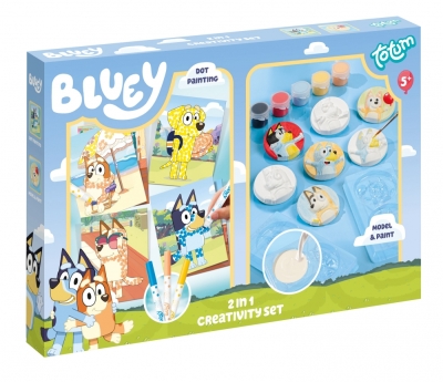 Творчески комплект, Totum, Bluey 2 в 1, Декорирай сам гипсови фигурки и картички