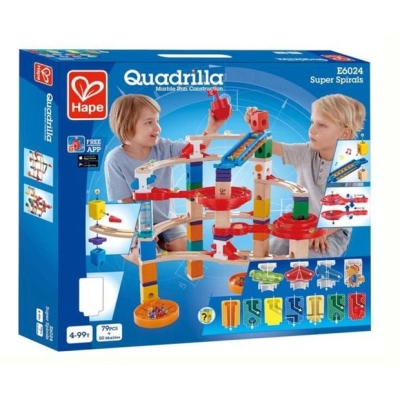 Комплект дървена писта, Hape, Quadrilla, Супер спирала, 79 части