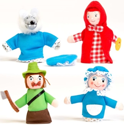 Комплект кукли за пръсти 11см, Eurekakids, Червената шапчица, 4 броя