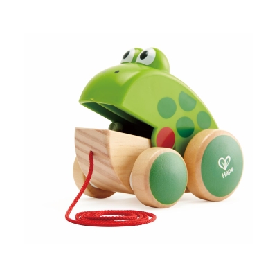 Дървена играчка за дърпане, Hape, Жабка, 11.9 х 9.7 х 8.5 см