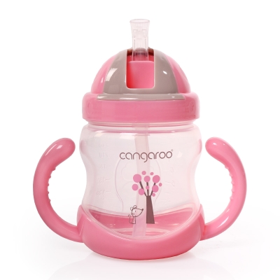 Чаша с пластмасова сламка 280ml Boo C0582 розов