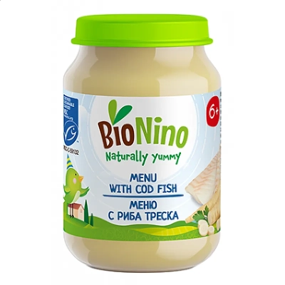 BioNino БИО Пюре Треска със зеленчуци 6м. 190г Био