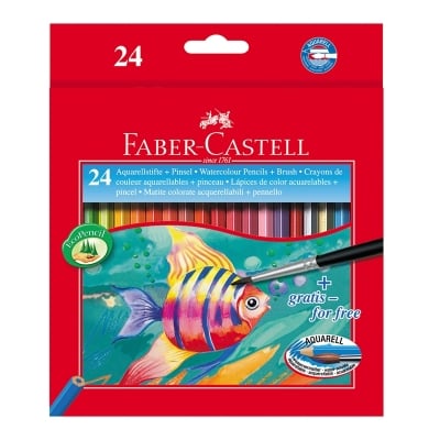 Faber-Castell Акварелни моливи, 24 цвята, с включена четка