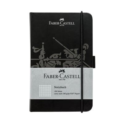 Faber-Castell Тефтер А6, на квадратчета, с ластик, черен