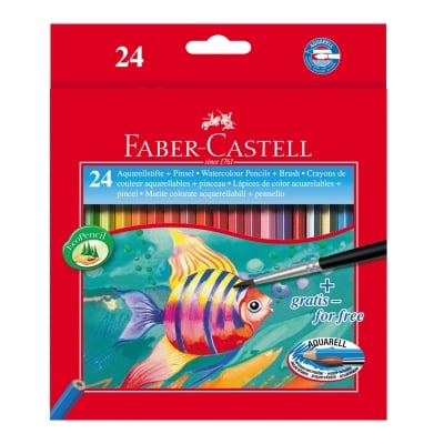 Faber-Castell Акварелни моливи, 24 цвята, с включена четка