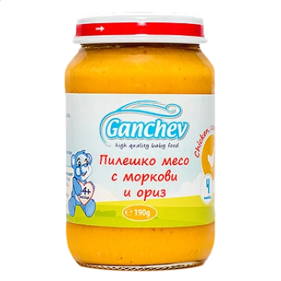 GANCHEV Пилешко месо с моркови и ориз 4м. 190г