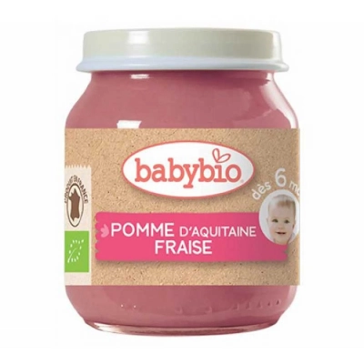 Babybio Био плодово пюре с Ябълка, Ягода и Боровинка 6м. 130г