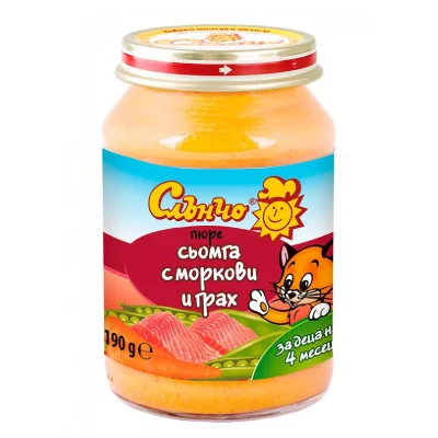 Слънчо Сьомга с моркови и грах 4м. 190г