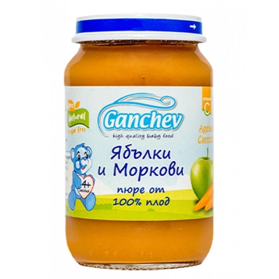 GANCHEV 100% плод - Пюре от ябълки и моркови 4м. 190г