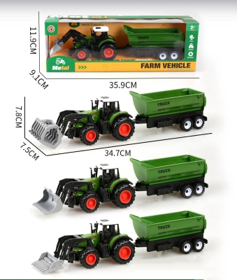 Метален детски трактор с челен товарач и ремарке Farm Vehicle