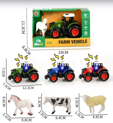 Метален детски трактор със светлини, звуци и фигурка на фермерско животно Farm Vehicle