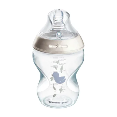 Бебешко шише за хранене Tommee Tippee Natural Start САМОСТЕРИЛИЗИРАЩО, с декорация ПАТЕ, 260 мл, с биберон с бавен поток 0м+ (1 капка)