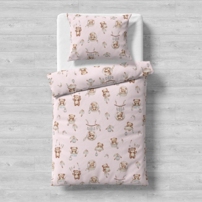 Galix-детски спален комплект Мече в кошничка - розово