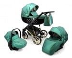 Adbor-бебешка количка 3в1 Avenue 3D eco: зелена кожа/черен