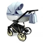 Adbor-бебешка количка 3в1 Avenue 3D: светло син текстил/бял