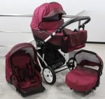 Gusio-Бебешка количка 3в1 Polly цвят:бордо лен с бордо кожа