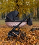 Adbor-бебешка количка 3в1 Avenue 3D eco: черна кожа/роуз голд