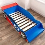 Дървено детско легло кола, състезателна с вградено стъпало и рамка за безопасност - RACE
