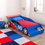 Дървено детско легло кола, състезателна с вградено стъпало и рамка за безопасност - RACE